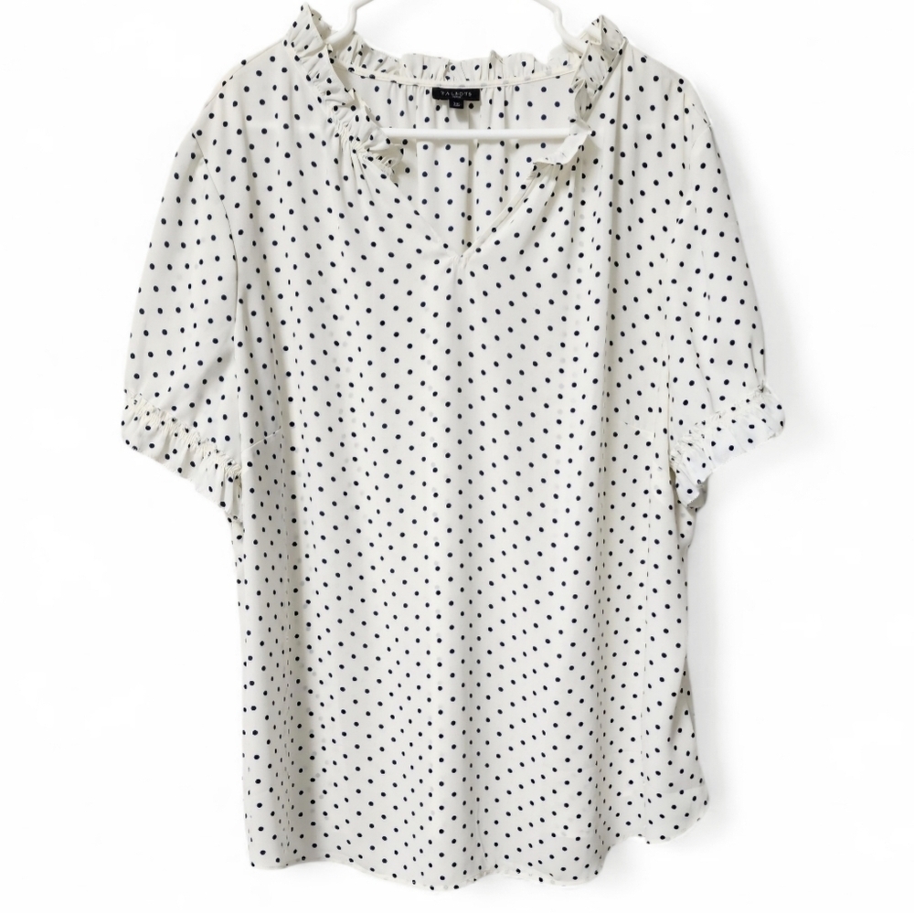 Talbots Polka Dot Chiffon V Neck Tunic Blouse Top
